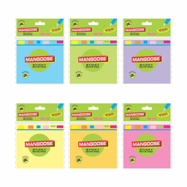 3X3 MANGOOSE NEON MULTI STICKY NOTE PAD - Image 2